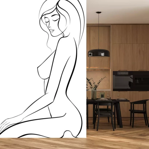 Sticker vrouw lichaam schets sit