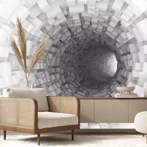 Fotobehang Digitale illustratie van een 3D witte tunnel met diepte-effect
