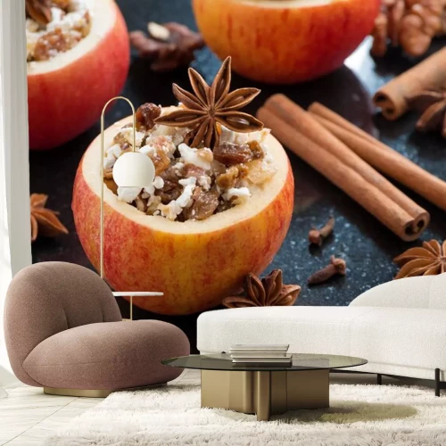 Sticker Een holle appel gevuld met noten en gedroogde vruchten