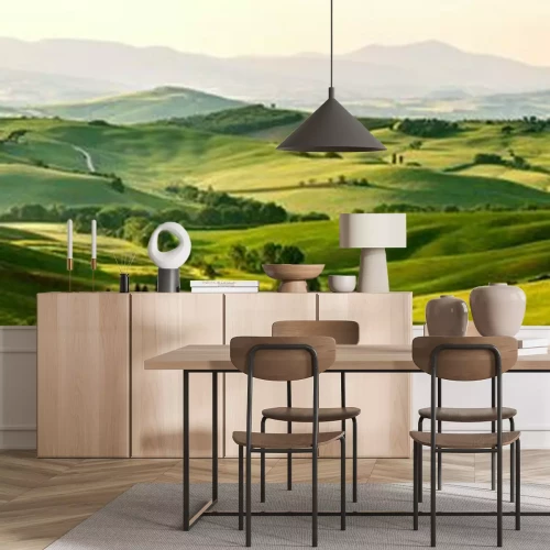 Fotobehang Panorama van weiden en velden