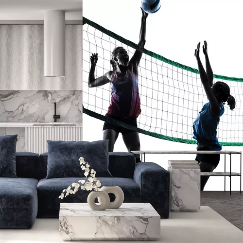 Sticker geïsoleerde vrouwen volleyballers silhouet