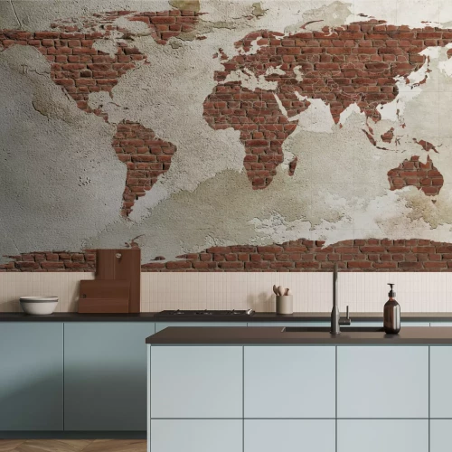 Fotobehang Oude bakstenen wereldkaart