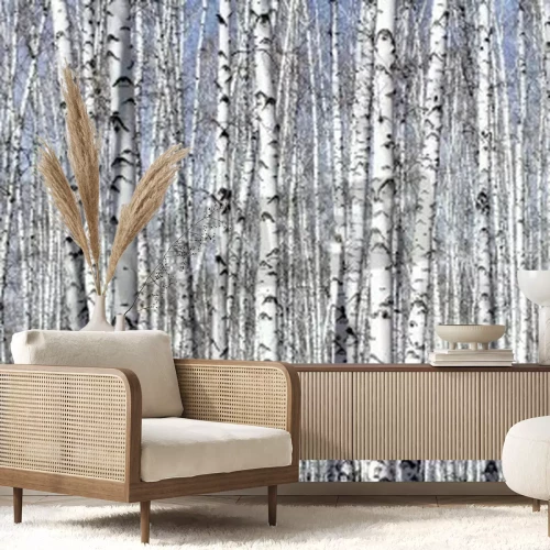 Fotobehang Dicht bos met berken