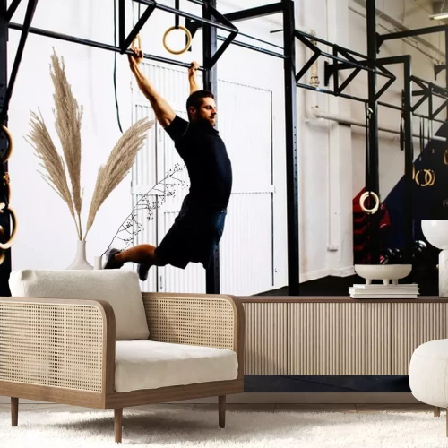 Sticker Mens bij gymnastiek oefening Kipping pull-ups