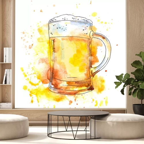 Sticker Bierglas. Watercolor met druppels en plons, originele stijl