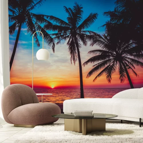 Fotobehang Zonsopgang onder de palmbomen