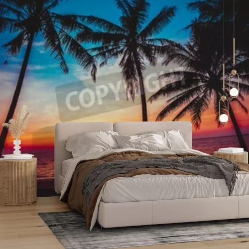 Fotobehang Zonsopgang onder de palmbomen