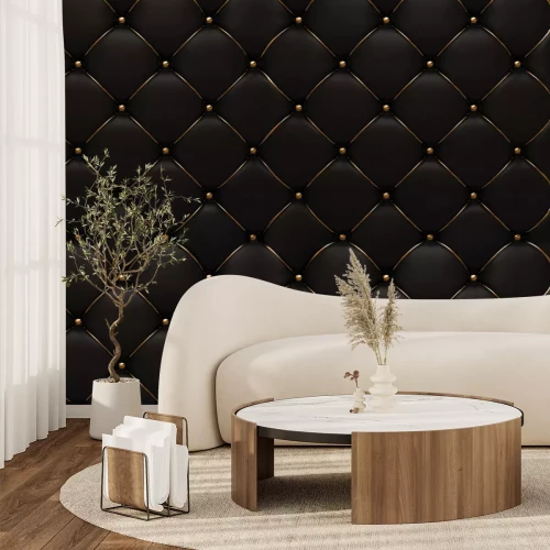 Fotobehang Zwarte gewatteerde textuur met goud