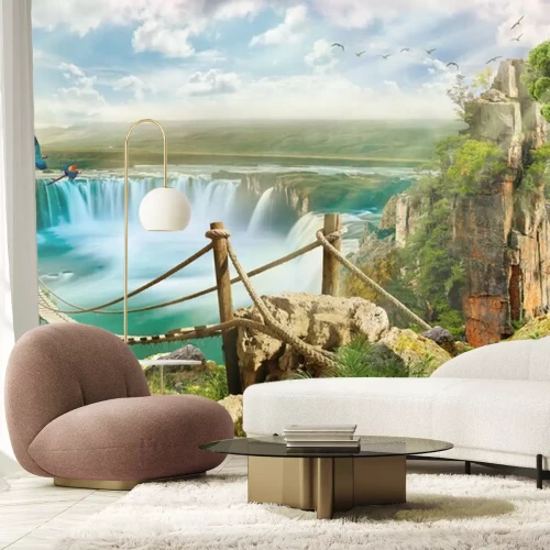 Fotobehang Brug over waterval