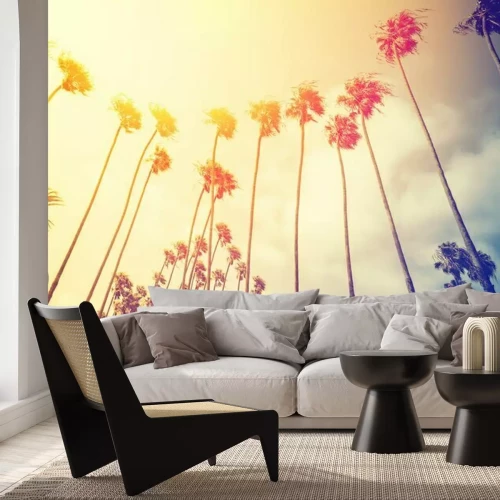 Fotobehang Hoge palmbomen op een retrofoto