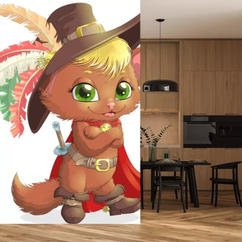 Sticker Babykat in laarzen en muts met veren