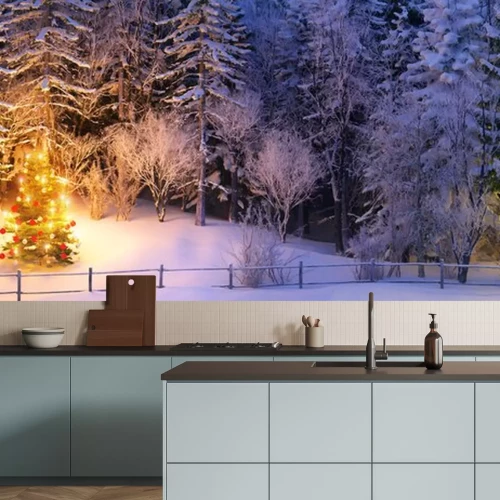 Sticker kerstboom in besneeuwde bos - Weihnachtsbaum in verschneitem