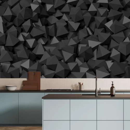 Fotobehang 3D zwart veelvlakken stapel abstracte achtergrond