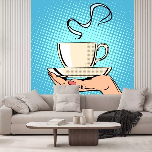 Sticker Een kopje koffie op een blauwe achtergrond