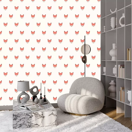 Behang Vossenkoppen op een poederachtergrond