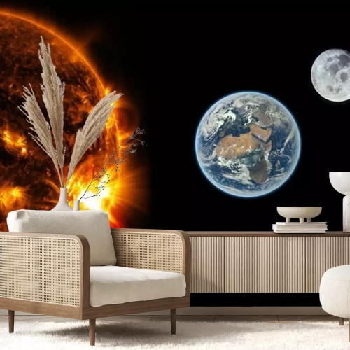 Fotobehang Zon, aarde en maan