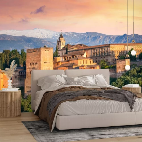 Fotobehang Het Alhambra met de bergen op de achtergrond