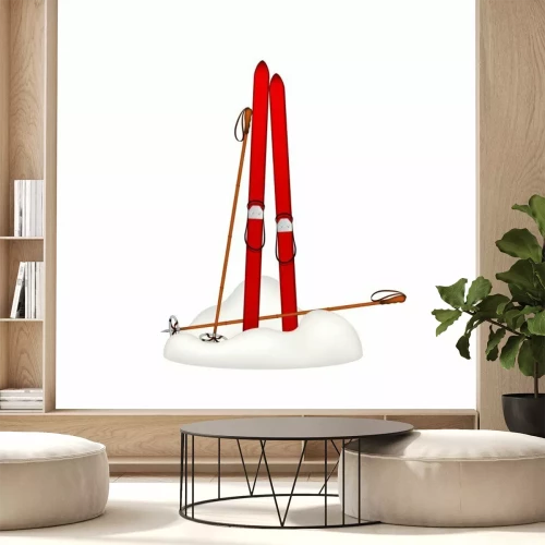 Sticker Oude houten ski's en skistokken oud zich in sneeuw