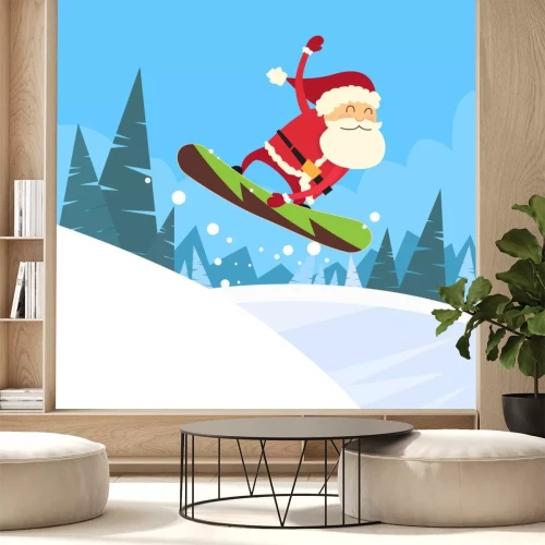 Sticker Kerstman Snowboarder Sliding onderaan Heuvel