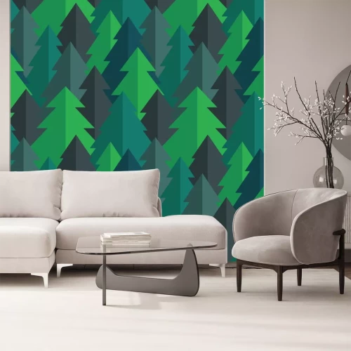 Sticker Flat dennenbos naadloze vector patroon in blauw groen en turquoise kleuren