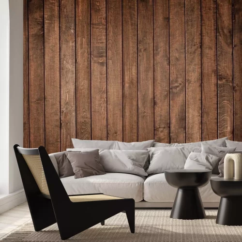 Fotobehang Versleten bruin parket