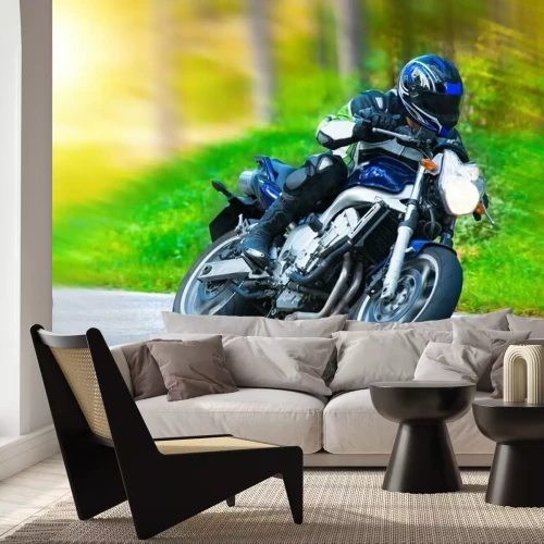 Fotobehang Motorrijder in het bos