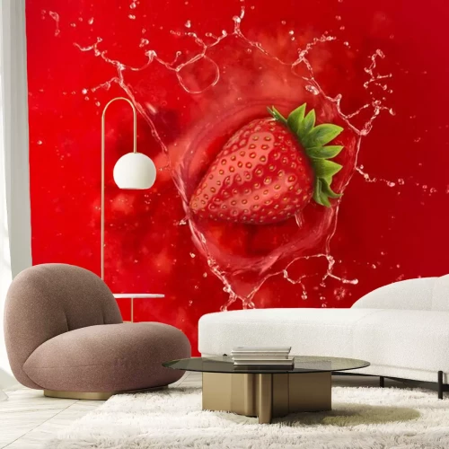 Sticker Aardbei splash tot sap vloeistof rood