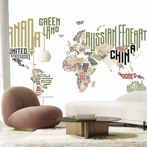Fotobehang Typografische wereldkaart bestaande uit landnamen
