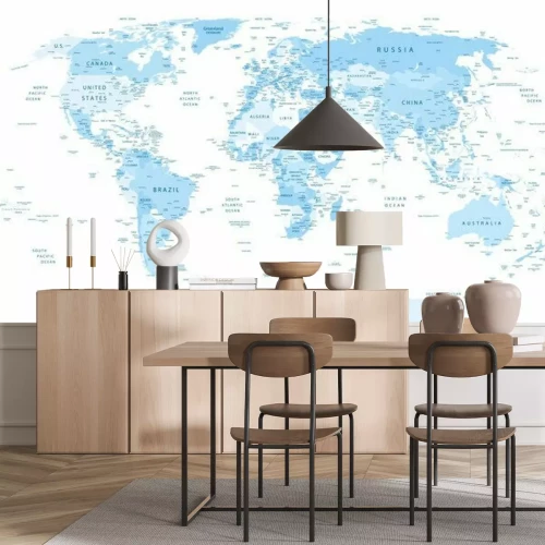 Fotobehang Blauwe wereldkaart