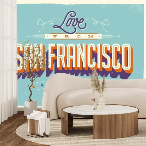 Sticker Vintage stijl Toeristische wenskaart met textuur effecten - Liefs van San Francisco, Californië - Vector EPS10.