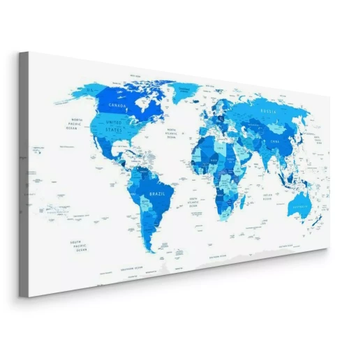 Canvas Politieke kaart van de wereld in tinten blauw