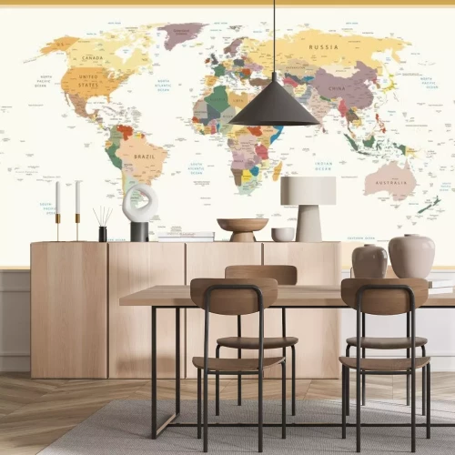 Fotobehang Kleurrijke retro politieke wereldkaart met landnamen