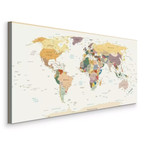 Canvas Kleurrijke retro politieke wereldkaart met landnamen