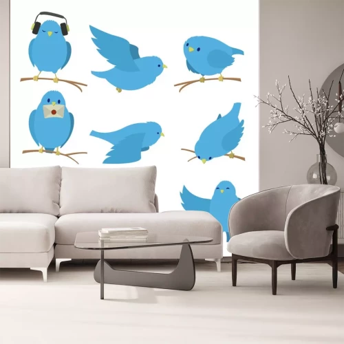 Sticker Blauwe vogels instellen