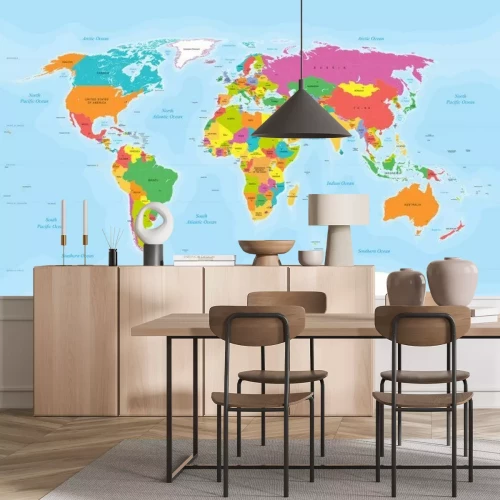 Fotobehang Politieke wereldkaart in het Engels