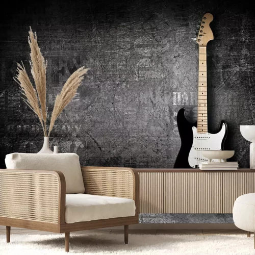 Fotobehang Muziek gitaar en grijze achtergrond
