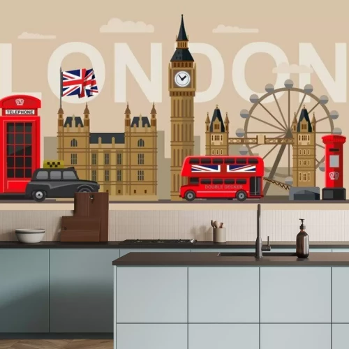 Sticker Londen en stadsattracties inscriptie