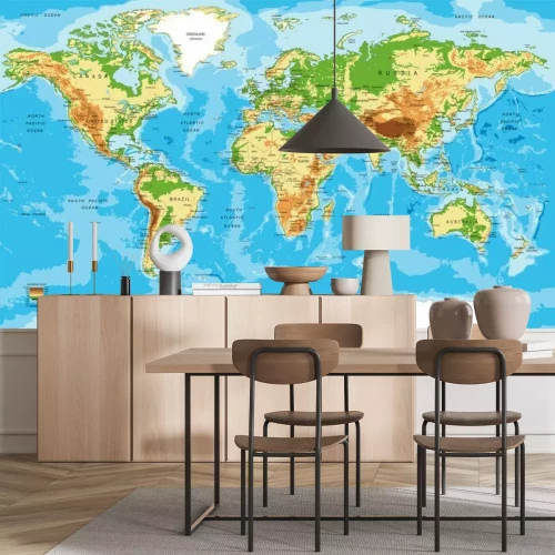 Fotobehang Fysieke kaart van de wereld