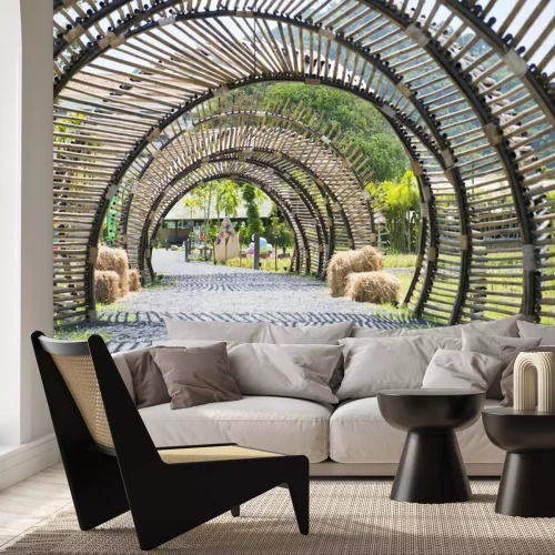 Fotobehang Bamboe opengewerkte tunnel