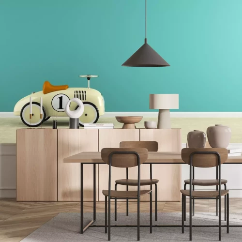 Sticker Een deel van het interieur met stijlvolle beige speelgoed auto 3D-rendering