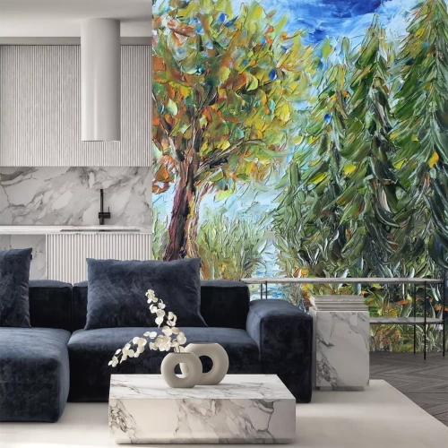 Sticker pad door het bos, olieverfschilderij