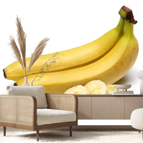 Sticker Hele en gesneden bananen op een witte achtergrond