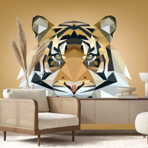 Sticker Tijgerkop samengesteld uit geometrische vormen
