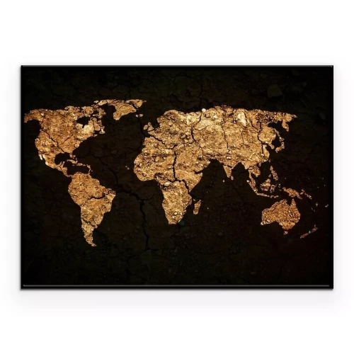 Poster Gouden wereldkaart op een zwarte achtergrond