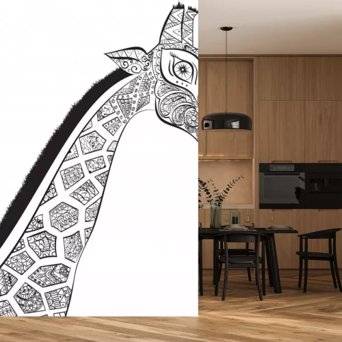 Sticker Mooie volwassen Giraffe. Hand getekende illustratie van sier giraffe. geïsoleerd giraf op een witte achtergrond. Het hoofd van een decoratieve giraffe