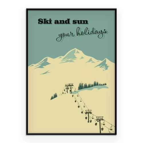 Poster Afbeelding van een met sneeuw bedekte helling met een skilift.