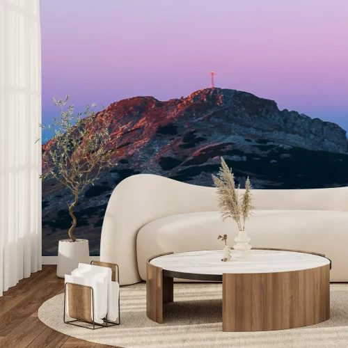 Fotobehang Bergen en paarse lucht