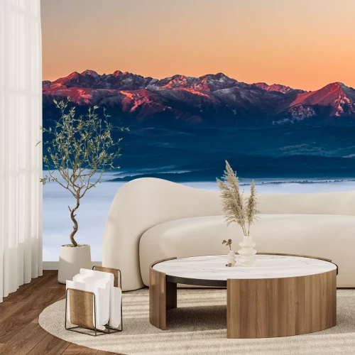 Fotobehang Bergen in de ondergaande zon