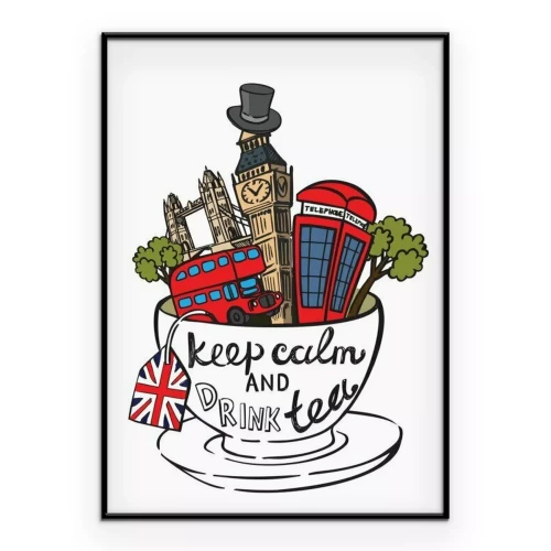 Poster Een leuke compositie met Britse symbolen en een beker.