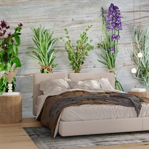 Sticker Lavendel op hout met kruiden